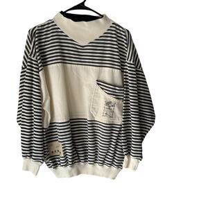 Bonjour Sweater Mens Medium Striped Pullover Crewneck Retro 90s Vintage Inspired